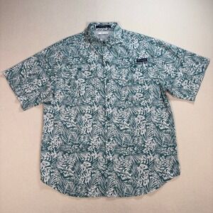 Columbia PFG Vented Shirt Men's M Green Super‎ Tamiami Tropical Pockets Fishing